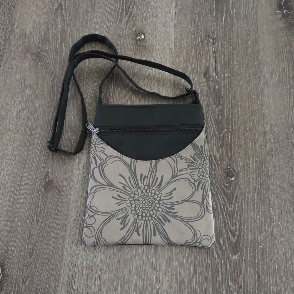 Gray and Black Floral Crossbody Bag